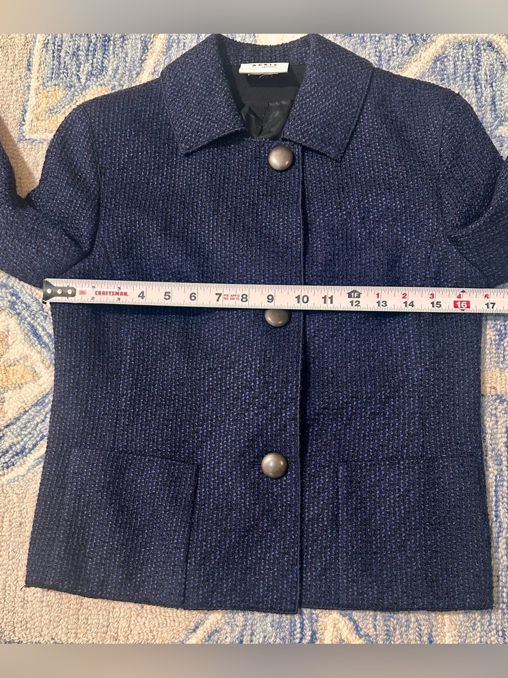 Akris Punto Blue Button Front Lined Wool Blend Jacket 4 Cropped Quiet Luxury - Picture 6 of 10